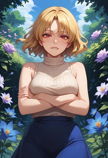 touhou,aki_minoriko,turtleneck,knit,maxi skirt  - AI generated anime art