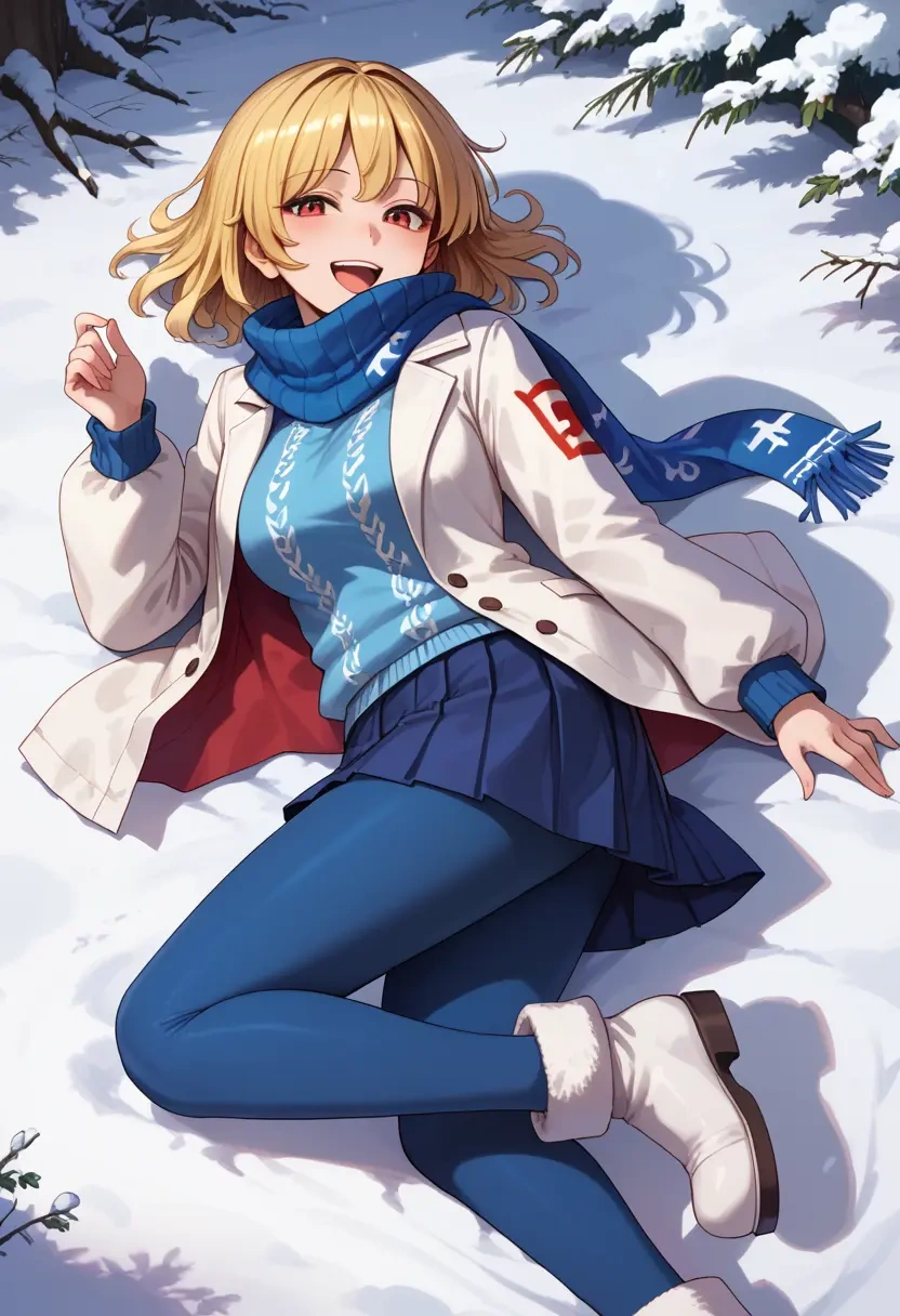 touhou,aki_minoriko,winter,student uniform,puffer jacket  - 