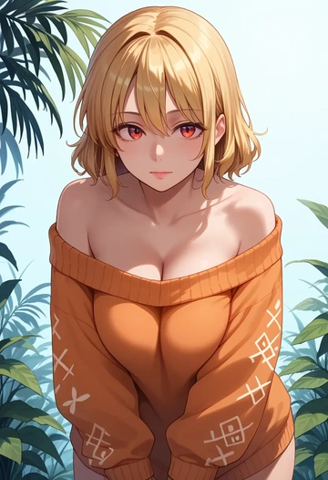 touhou,aki_shizuha,orange,sweater  - AI generated anime art