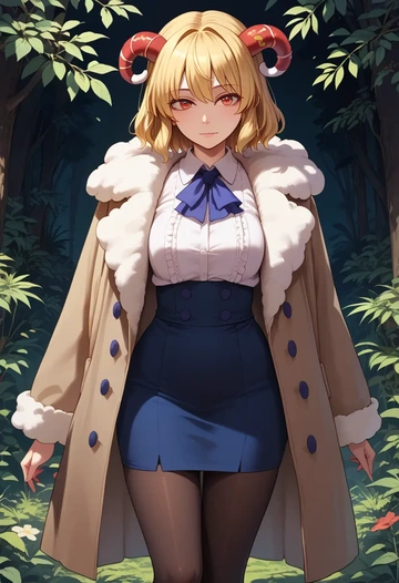 touhou,aki_shizuha,coat,long,double-breasted,pencil skirt  - AI generated anime art