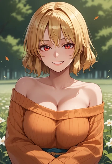 touhou,aki_shizuha,orange,sweater  - AI generated anime art