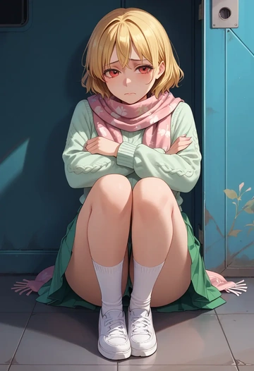 touhou,aki_shizuha,spring,student uniform,knit sweater  - AI generated anime art