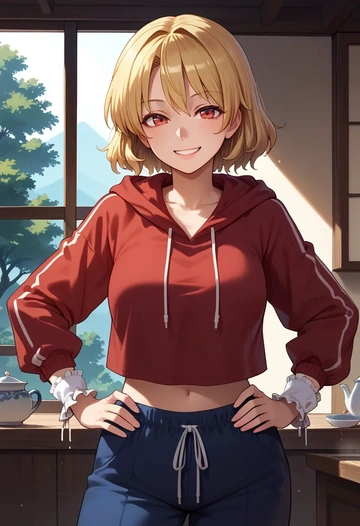 touhou,aki_shizuha,hoodie,cropped,high-waisted joggers  - AI generated anime art