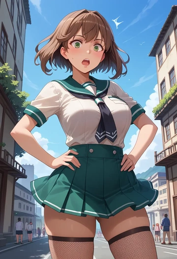 kantai_collection,akigumo_(kancolle),mini skirt, stockings  - AI generated anime art