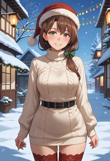 kantai_collection,akigumo_(kancolle),Christmas,sweater dress,stockings  - AI generated anime art