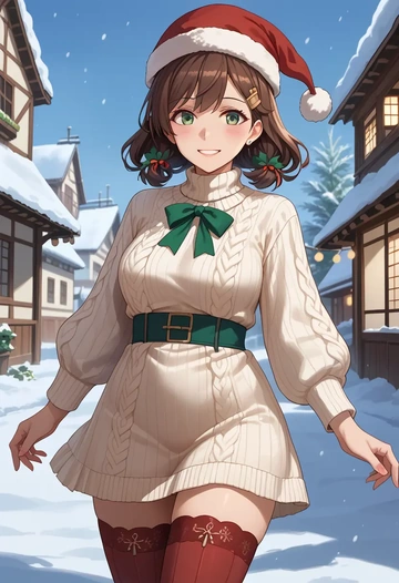 kantai_collection,akigumo_(kancolle),Christmas,sweater dress,stockings  - AI generated anime art