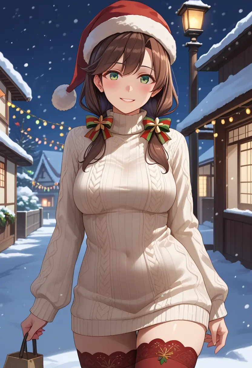 kantai_collection,akigumo_(kancolle),Christmas,sweater dress,stockings  - 