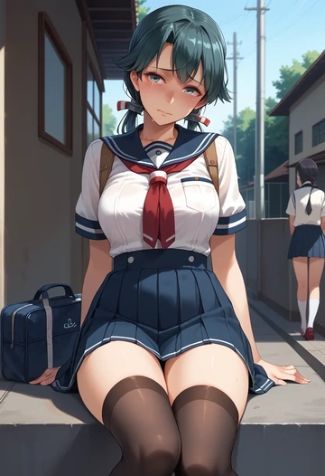 kantai_collection,akitsu_maru_(kancolle),jk uniform, stockings  - AI generated anime art