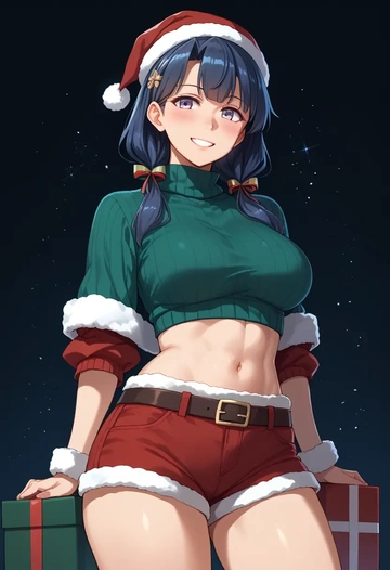 kantai_collection,akitsu_maru_(kancolle),Christmas,red velvet shorts,turtleneck sweater  - AI generated anime art