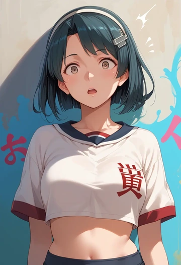 kantai_collection,akitsu_maru_(kancolle),cropped graffiti sweatshirt,dolphin shorts  - AI generated anime art