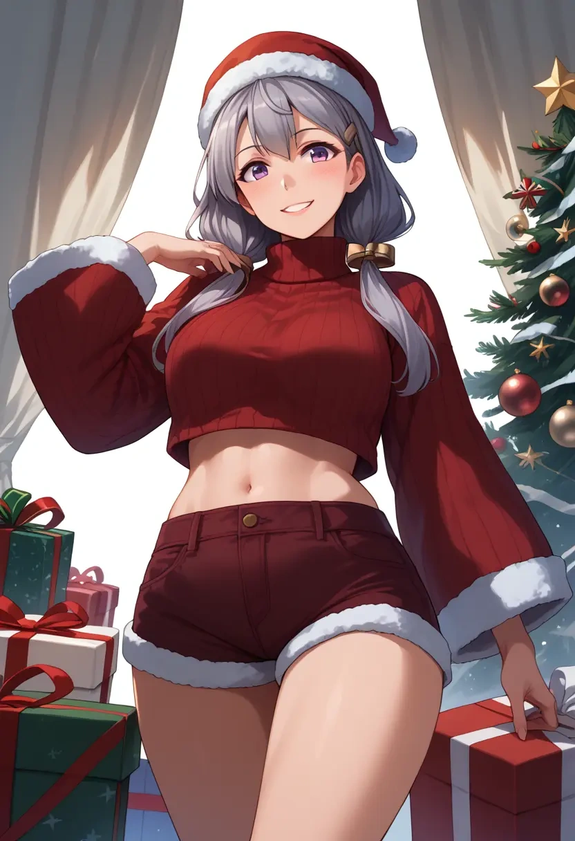 kantai_collection,akitsushima_(kancolle),Christmas,red velvet shorts,turtleneck sweater  - 