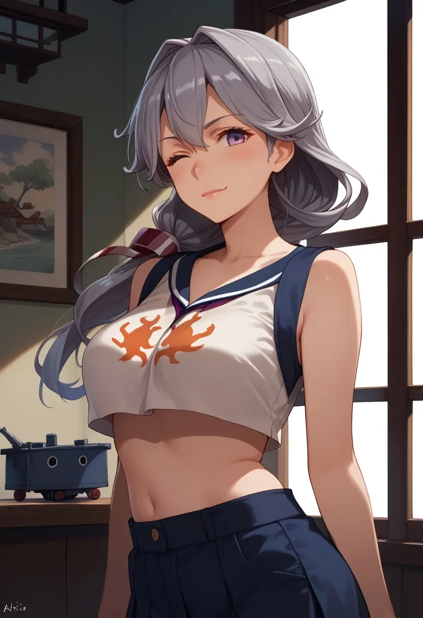 kantai_collection,akitsushima_(kancolle),crop top,athletic shorts  - 