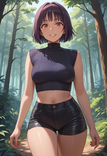 k-on!,akiyama_mio,leather,shorts,crop top  - AI generated anime art