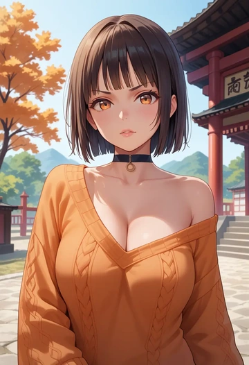 k-on!,akiyama_mio,orange,sweater,choker  - AI generated anime art