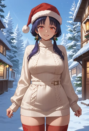 k-on!,akiyama_mio,Christmas,sweater dress,stockings  - AI generated anime art