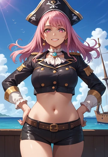 project_sekai,akiyama_mizuki,leather,shorts,crop top  - AI generated anime art