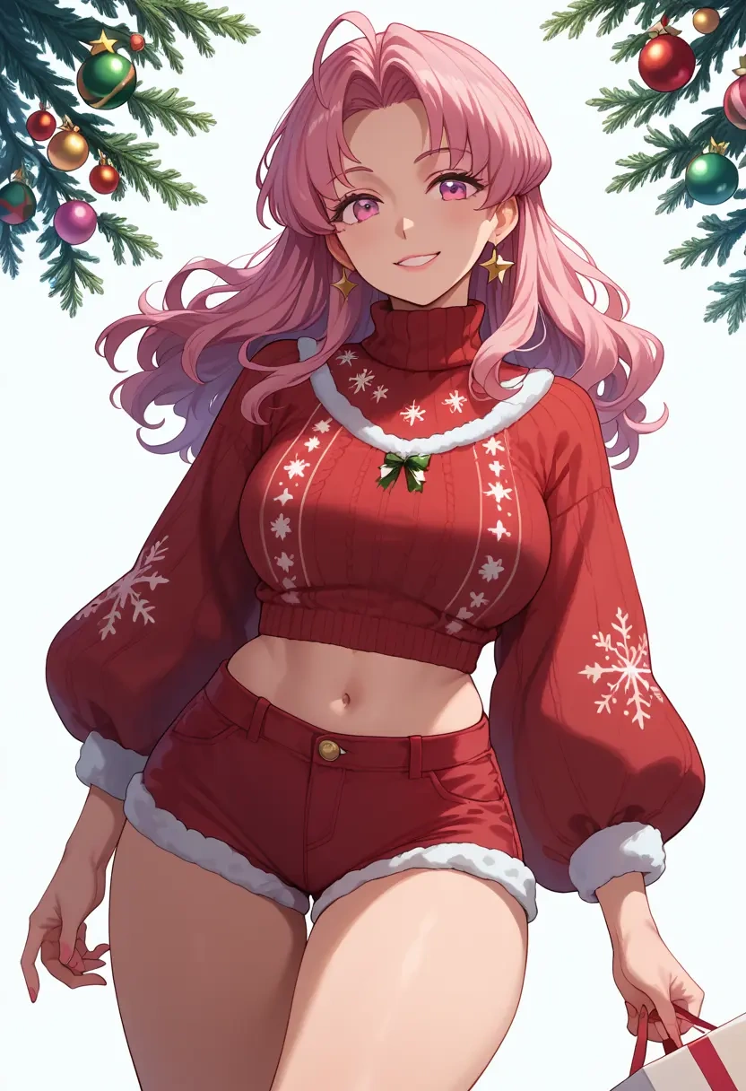 project_sekai,akiyama_mizuki,Christmas,red velvet shorts,turtleneck sweater  - 