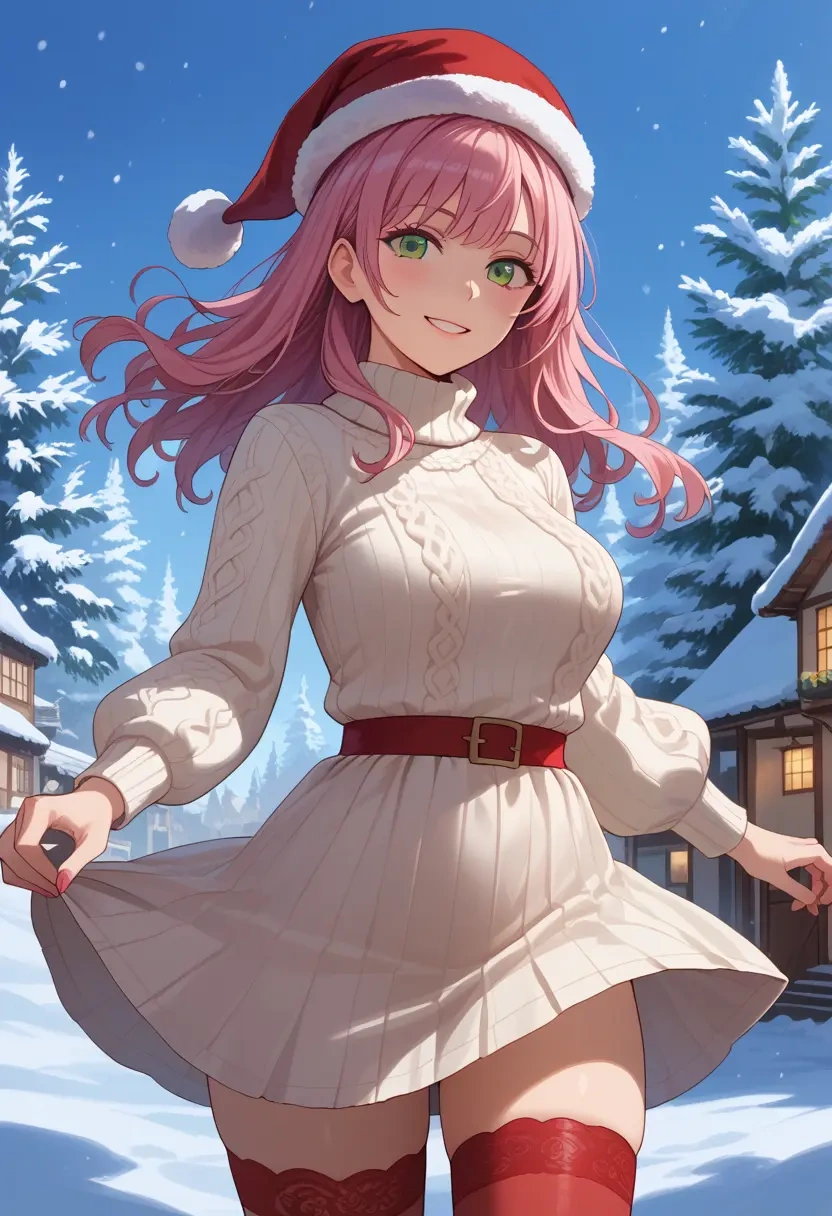 project_sekai,akiyama_mizuki,Christmas,sweater dress,stockings  - 