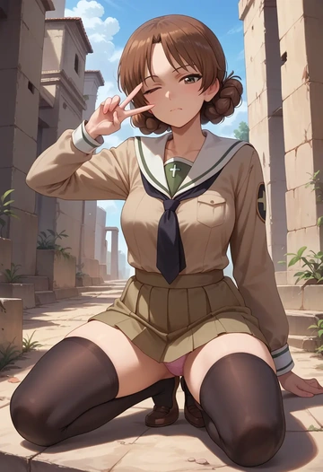 girls_und_panzer,akiyama_yukari,jk uniform, stockings  - AI generated anime art