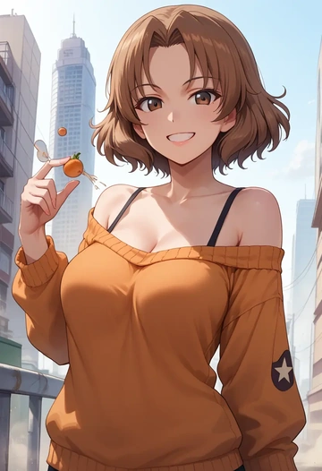 girls_und_panzer,akiyama_yukari,orange,sweater  - AI generated anime art