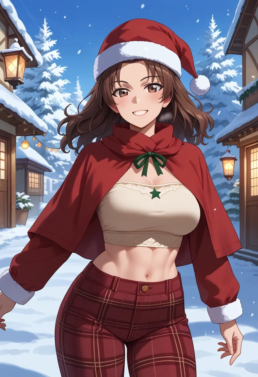 girls_und_panzer,akiyama_yukari,Christmas,plaid trousers  - 