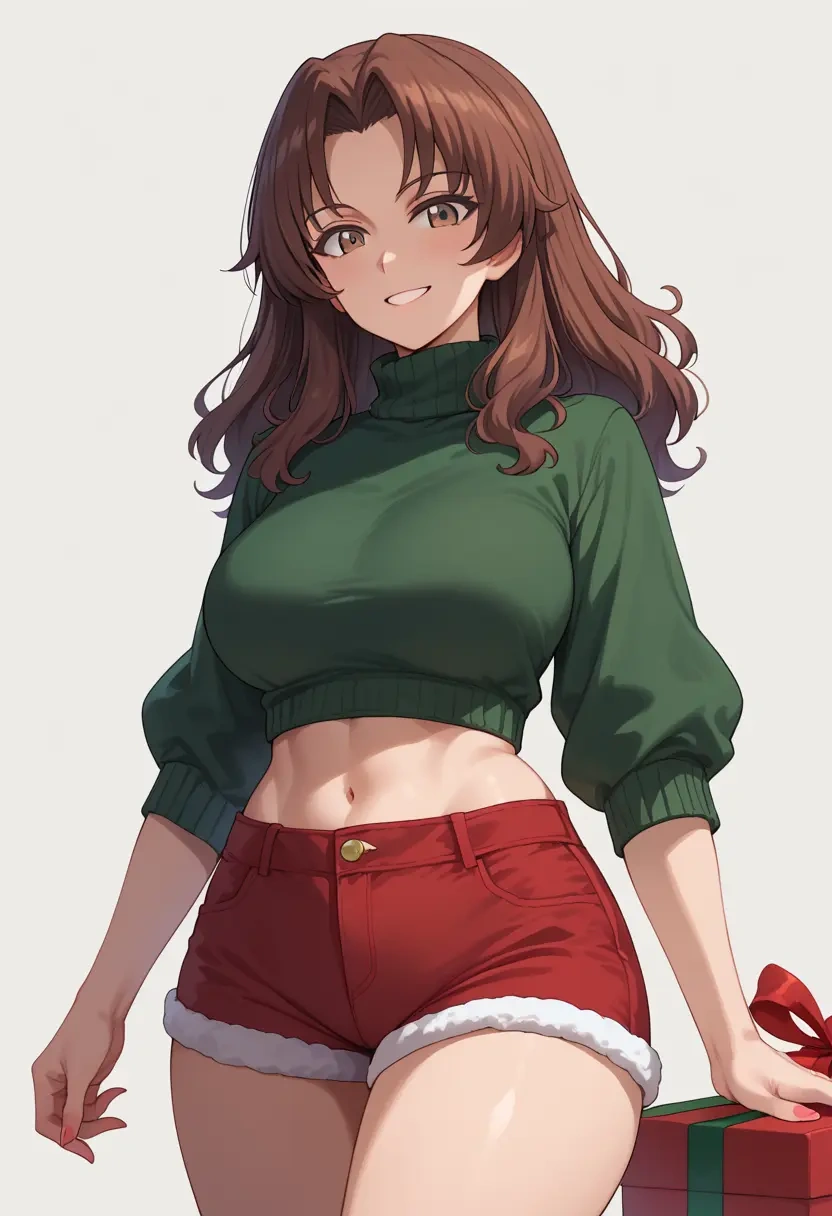 girls_und_panzer,akiyama_yukari,Christmas,red velvet shorts,turtleneck sweater  - 