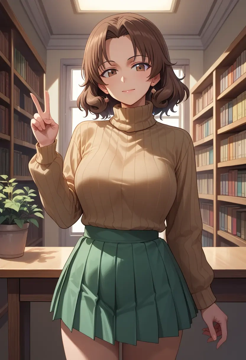 girls_und_panzer,akiyama_yukari,skirt,pleated,turtleneck sweater  - 