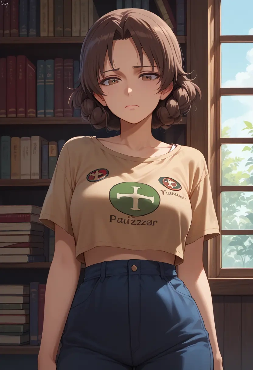 girls_und_panzer,akiyama_yukari,crop top,athletic shorts  - 