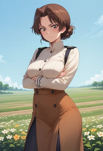 girls_und_panzer,akiyama_yukari,bodysuit,mesh,high-waisted skirt  - AI generated anime art