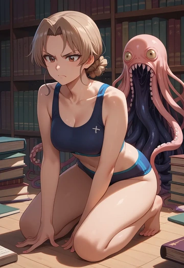 girls_und_panzer,akiyama_yukari,sports bra,high-waisted leggings  - AI generated anime art