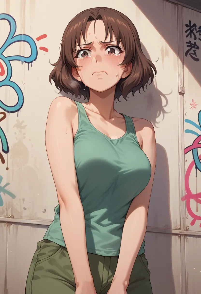 girls_und_panzer,akiyama_yukari,abstract graffiti tank,dolphin shorts  - 