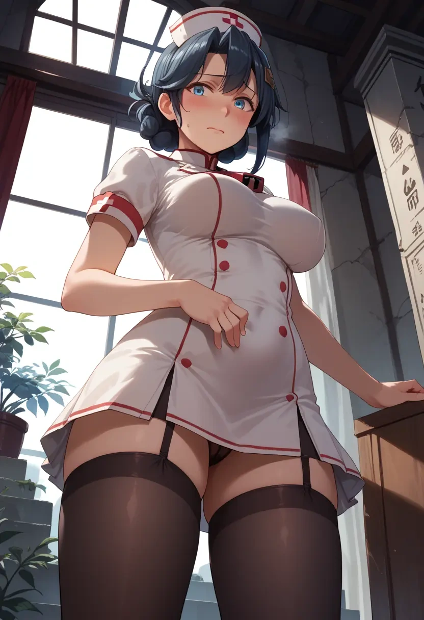 kantai_collection,akizuki_(kancolle),nurse pantyhose,mini skirt, sexy  - 