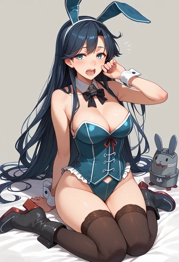 kantai_collection,akizuki_(kancolle),bunny girl  - AI generated anime art