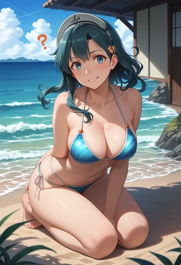 kantai_collection,akizuki_(kancolle),bikini,rainbow-colored,sexy  - AI generated anime art