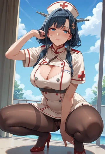 kantai_collection,akizuki_(kancolle),nurse, pantyhose,mini skirt  - AI generated anime art