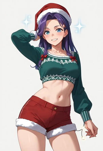 kantai_collection,akizuki_(kancolle),Christmas,red velvet shorts  - AI generated anime art