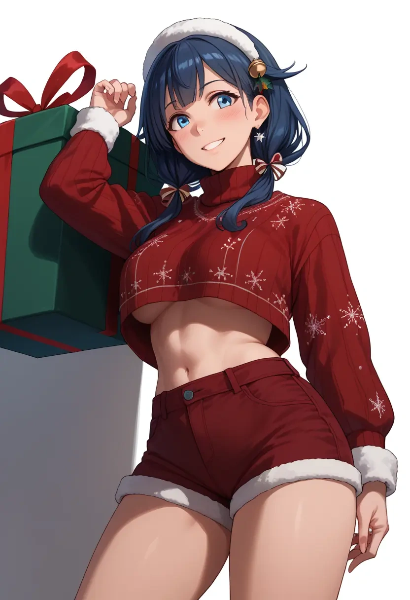 kantai_collection,akizuki_(kancolle),Christmas,red velvet shorts,turtleneck sweater  - 