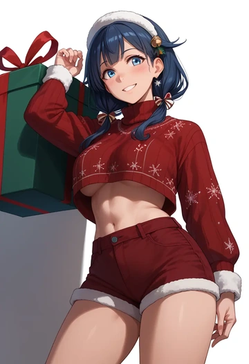 kantai_collection,akizuki_(kancolle),Christmas,red velvet shorts,turtleneck sweater  - AI generated anime art