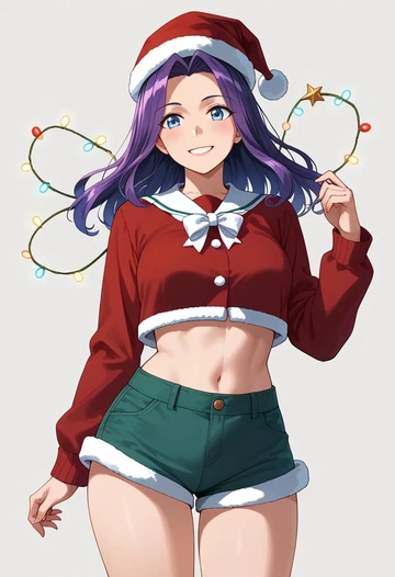 kantai_collection,akizuki_(kancolle),Christmas,red velvet shorts  - AI generated anime art