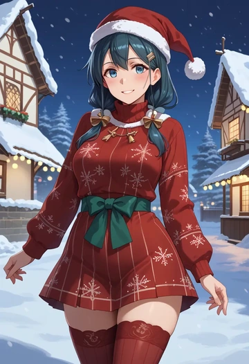 kantai_collection,akizuki_(kancolle),Christmas,sweater dress,stockings  - AI generated anime art