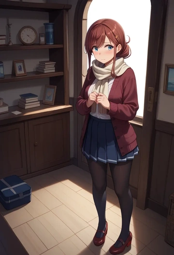 kantai_collection,akizuki_(kancolle),winter,student uniform,cardigan  - AI generated anime art