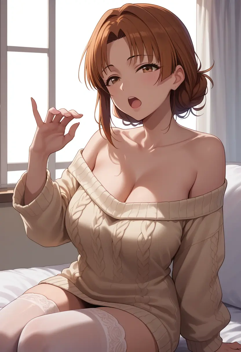 idolmaster,akizuki_ritsuko,off-shoulder,sweater  - 