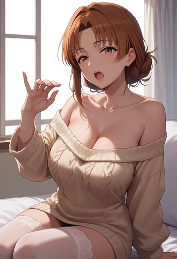 idolmaster,akizuki_ritsuko,off-shoulder,sweater  - AI generated anime art