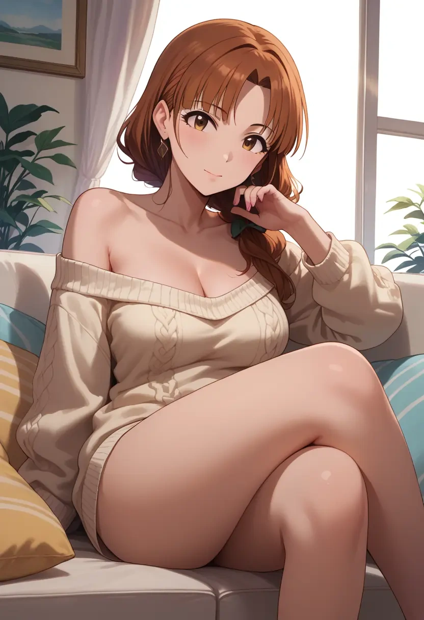 idolmaster,akizuki_ritsuko,off-shoulder,sweater  - 