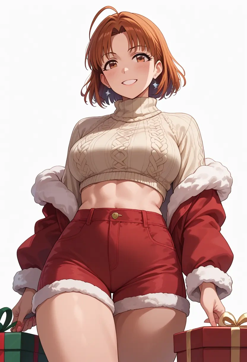 idolmaster,akizuki_ritsuko,Christmas,red velvet shorts,turtleneck sweater  - 