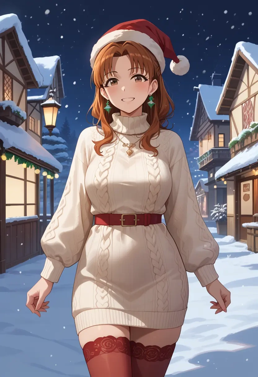 idolmaster,akizuki_ritsuko,Christmas,sweater dress,stockings  - 