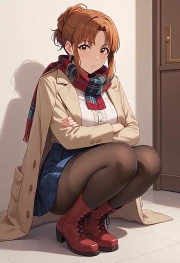 idolmaster,akizuki_ritsuko,winter,student uniform,fur-trimmed coat  - AI generated anime art