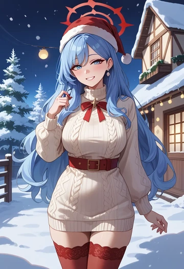 blue_archive,ako_(blue_archive),Christmas,sweater dress,stockings  - AI generated anime art