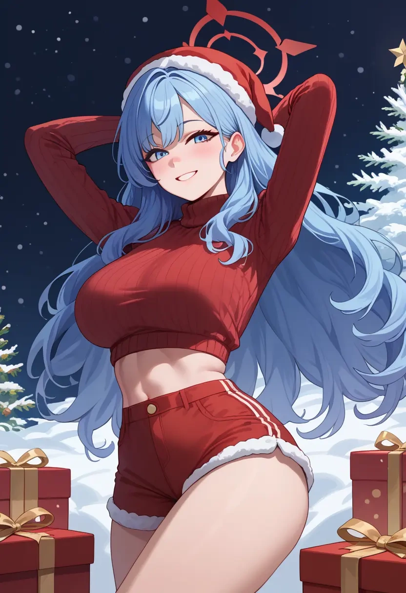 blue_archive,ako_(blue_archive),Christmas,red velvet shorts,turtleneck sweater  - 