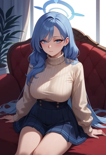 blue_archive,ako_(blue_archive),skirt,pleated,turtleneck sweater  - AI generated anime art